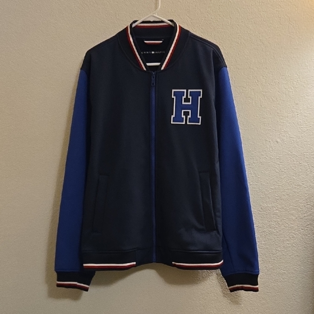 Tommy Hilfiger Black and Blue Varsity Jacket - XL